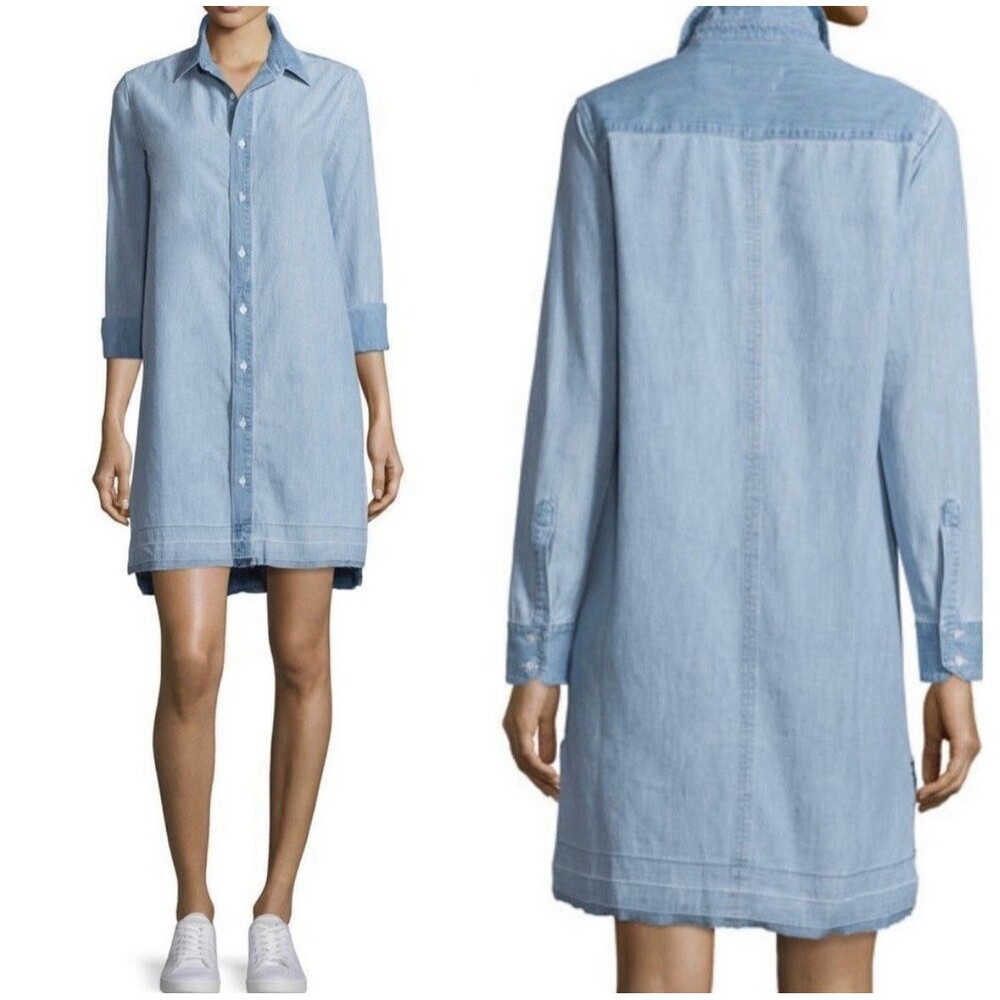 Rag And Bone Dress Kenton Beau Long Sleeve Denim Small Utility Chic Coastal